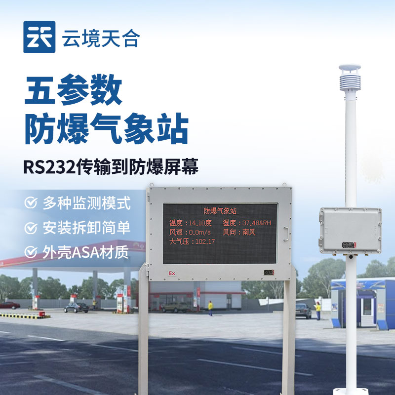 五参数防爆气象站:同时监测温度、湿度、风速、风向、气压